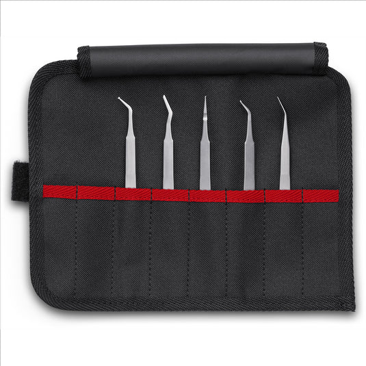 KNIPEX 5 Pc Stainless Steel Tweezers Set in Tool Roll-SMD