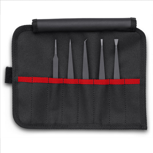 KNIPEX 5 Pc Plastic Tweezer Set in a Tool Roll-ESD