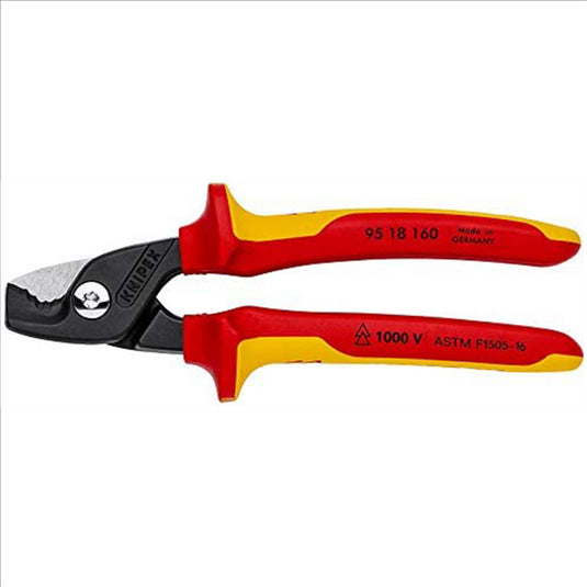 KNIPEX Cable Shears with StepCut Cutting Edges - 1000 V Insulated; packaged in clam shell