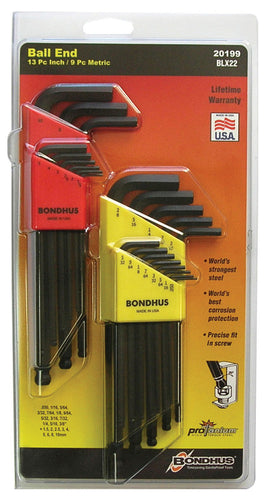 ProGuard™ Ball End, L-Wrenches, Inch, Metric, Long, 22 pc.