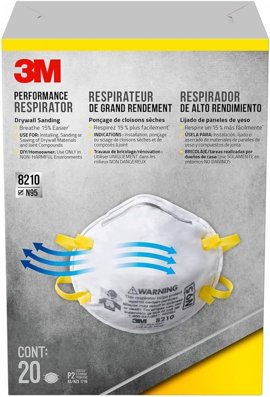 3M Personal Protective Equipment Particulate Respirator 8210 + N95 + Smoke + Dust + Grinding + Sanding + Sawing + Sweeping