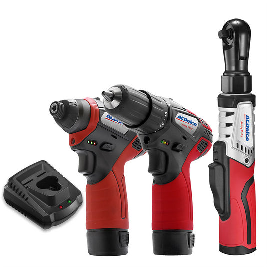ACDelco ACDelco G12 Series 12V Cordless Li-ion �?"" Impact Driver; 3/8"" Drill Driver & Brushless Ratchet Wrench Combo Tool Kit with 2 Batteries