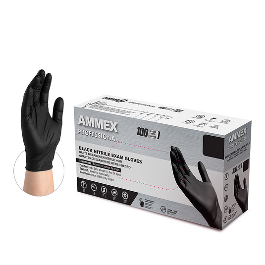 Ammex Corporation AMMEX Black Nitrile PF Exam Gloves; Large