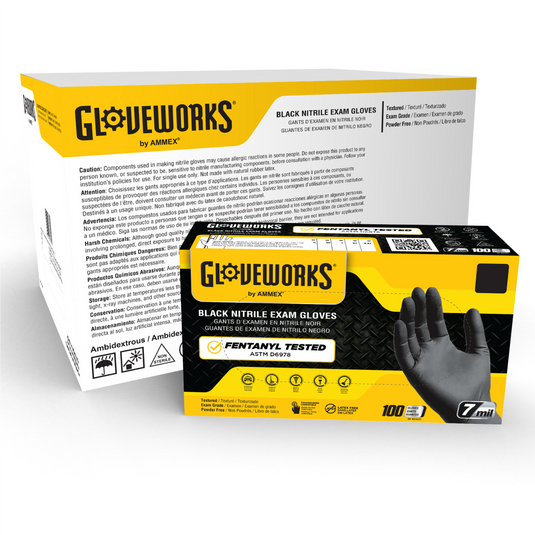Ammex Corporation Gloveworks Black Nitrile PF Exam LG Gloves