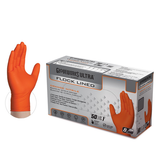 AMMEX CORPORATION Gloveworks Ultra Flock Lined RDT Orange Nitrile Gloves - X-Large