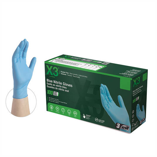 Ammex Corporation M Xtreme X3 Powder Free Textured Blue Nitrile