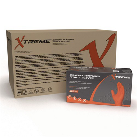 Ammex Corporation Xtreme Industrial Orange Diamond Textured Nitrile Disposable Gloves; Xlarge