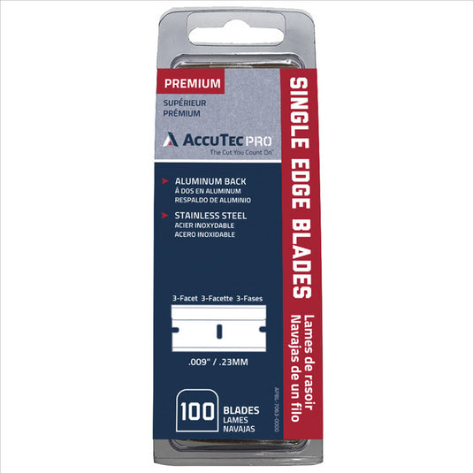 AccuTec Pro Coated Stainless Steel Single Edge Razor Blade; 3 Facet; 100 Pack