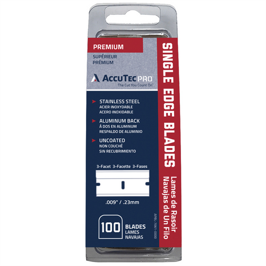 AccuTec Pro Uncoated Stainless Steel Single Edge Razor Blade; 3 Facet; 100 Pack