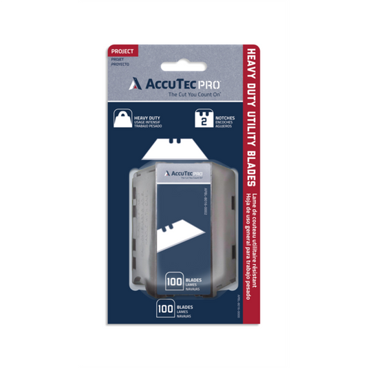 AccuTec Pro Heavy Duty 2-Notch Utility Blade .024 2 Facet; 100 Pack in a Dispenser