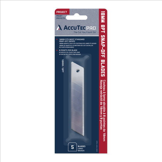 AccuTec Pro 18mm 8-Point Snap Off Replacement Blade; 5 Pack