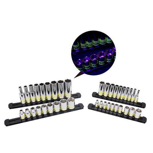 Astro Pneumatic 38pc Hi-Vis Glowing 1/4"" & 3/8"" Drive Shallow & Deep 6pt. SAE Socket Set