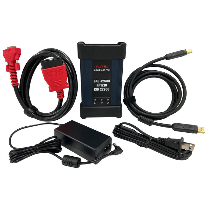 Autel MaxiFLASH VCI Kit : Bluetooth VCI/J2534 pass-thru programmer; Main Cable V2.0; AC/DC adapter and USB 2.0 cable