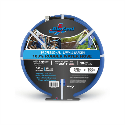 BluBird BluSeal 5/8"" Lawn Garden Water Hose Hot/ Cold Lightweight Professional Grade 100% Rubber Hose - 100 Feet