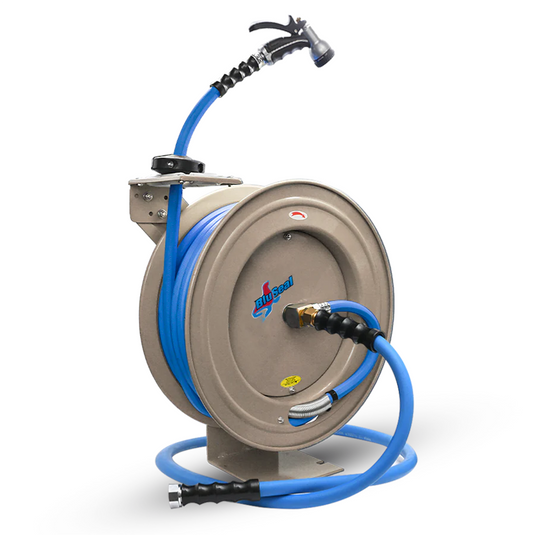 BluBird BluSeal Garden Hose Reel 3/4"" x 50' Retractable Heavy Duty Steel Construction with Garden Hose; Spray Nozzle; 6' Lead-in Hose - Cream