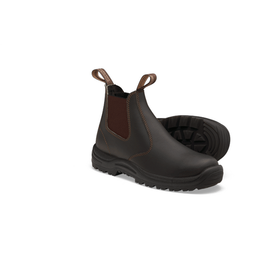 Soft Toe Elastic Side Slip-on Boot; Water Resistant; Kick Guard; Stout Brown; AU size 8; US size 9