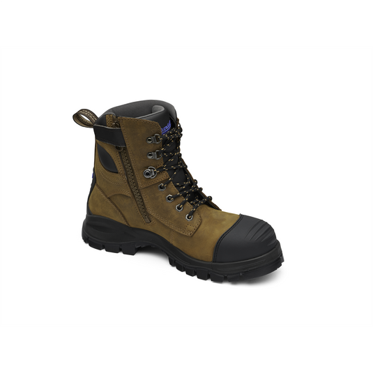 Blundstone Steel Toe Lace Up Side Zip; Water Resistant; Bump Cap; Puncture Resistant Insole; Crazy Horse Brown; AU size 10.5; US size 11.5