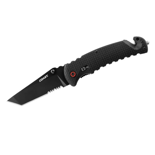 COAST Products RX395 Blade Assist Folder Serrated 7Cr17 Stainless Steel Folding Rescue Pocket Knife - Black