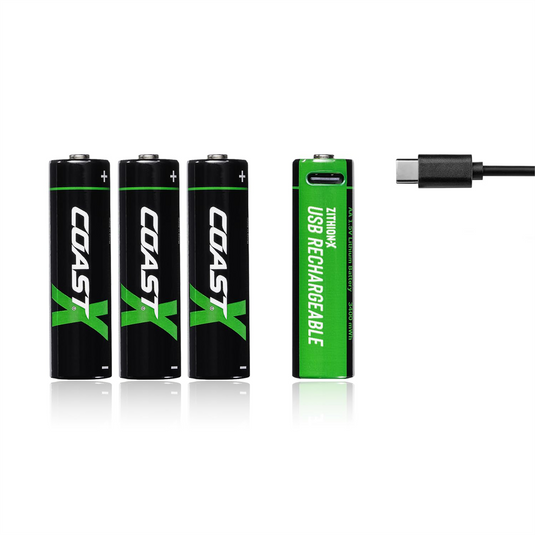 COAST Products Zithion-X AA Rechargeable Lithium-Ion Batteries with USB-C Port (1.5V; 2400mAh; 4-Pack)
