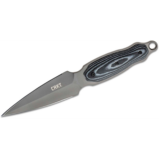CRKT (Columbia River Knife) Shrill 8Cr13MoV Titanium Nitride Plain Blade Fixed Blade Knife with Sheath Micarta Handle - Black/Grey