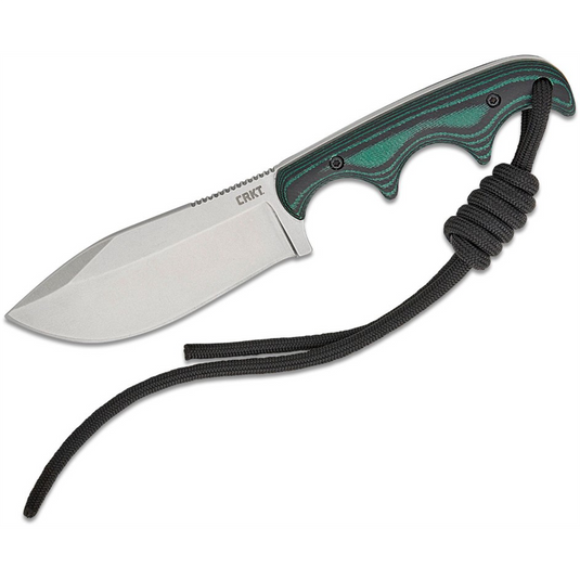 CRKT (Columbia River Knife) Minimalist Nessmuk D2 Stonewash Plain Blade Fixed Blade Knife with Sheath Micarta Handle - Green