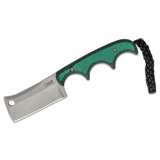 CRKT (Columbia River Knife) Minimalist Cleaver 5Cr15MoV Bead Blast Plain Blade Fixed Blade Knife with Sheath Micarta Handle - Green/Black