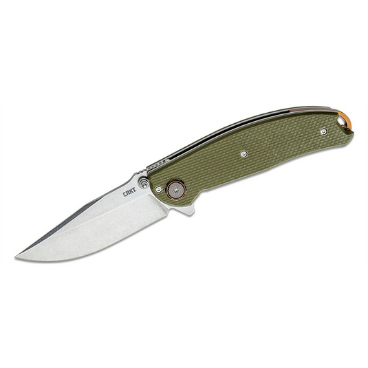 CRKT (Columbia River Knife) Butte D2 Stonewash Plain Blade Assisted Folding Knife with Deadbolt Lock G10 Handle - Green