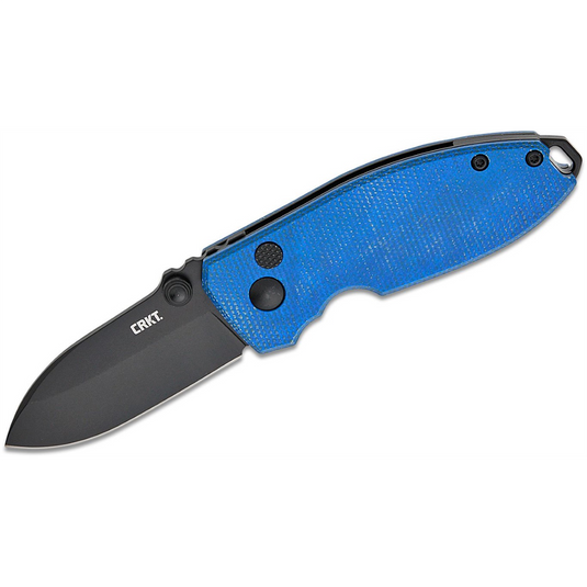 CRKT (Columbia River Knife) Squid D2 Oxide Plain Blade Folding Knife with Button Lock Micarta Handle - Blue
