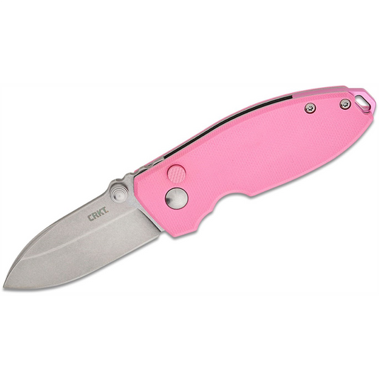CRKT (Columbia River Knife) Squid 14C28N Stonewash Plain Blade Folding Knife with Button Lock G10 Handle - Rose Quartz Pink