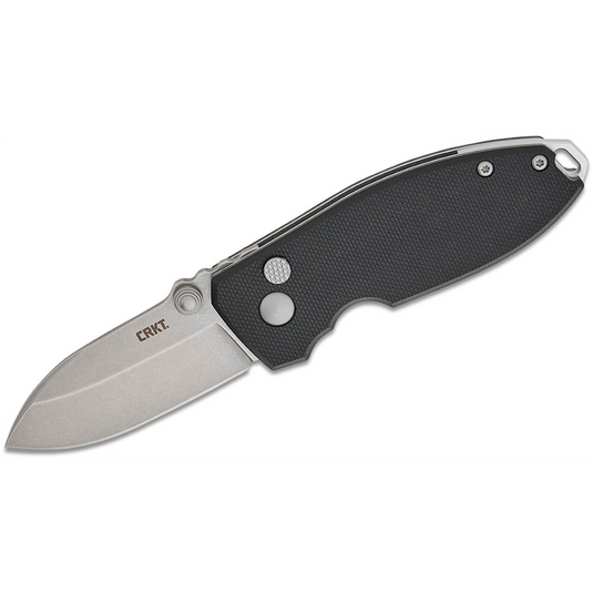 CRKT (Columbia River Knife) Squid D2 Stonewash Plain Blade Folding Knife with Button Lock G10 Handle - Black