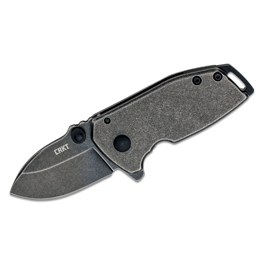 CRKT (Columbia River Knife) Squid Compact 8Cr13MoV Stonewash Plain Blade Assisted Folding Knife with Frame Lock Stainless Steel Handle - Black
