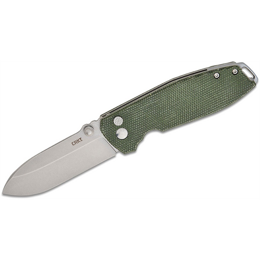 CRKT (Columbia River Knife) Squid XM D2 Stonewash Plain Blade Folding Knife with Button Lock Micarta Handle - Green
