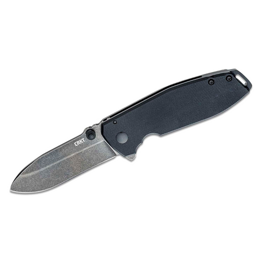 CRKT (Columbia River Knife) Squid XM D2 Stonewash Plain Blade Assisted Folding Knife with Frame Lock G10 Handle - Black