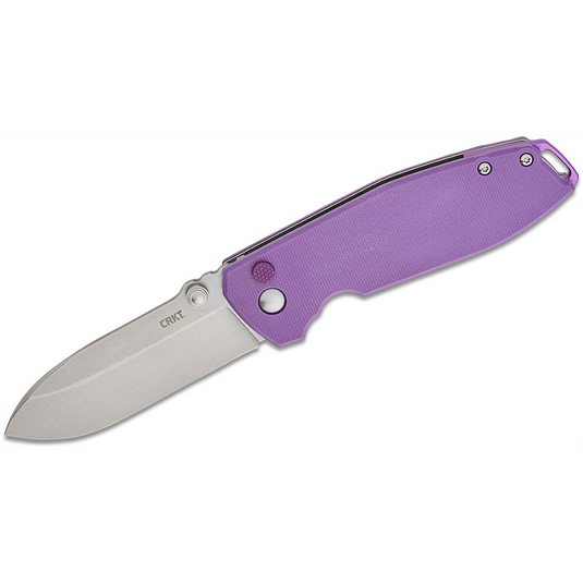 CRKT (Columbia River Knife) Squid XM 14C28N Stonewash Plain Blade Folding Knife with Button Lock G10 Handle - Violet