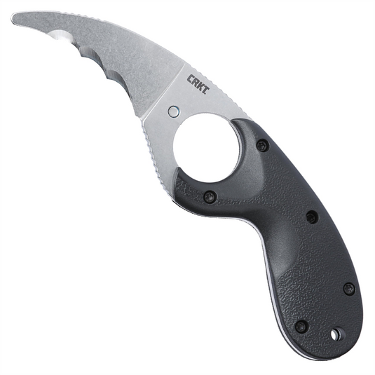 CRKT (Columbia River Knife) Bear Claw&trade; Black w/Veff Serrations Fixed Blade Knife with Sheath: Hawkbill with AUS 8 Steel Blade; Glass-Reinforced Nylon Handle