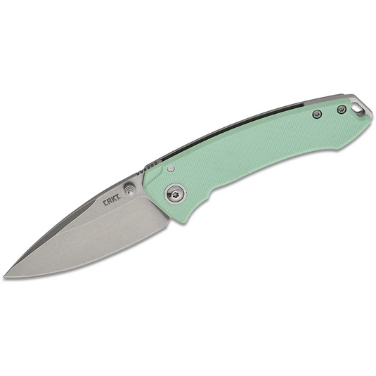 CRKT (Columbia River Knife) Tuna Compact 14C28N Stonewash Plain Blade Folding Knife with Frame Lock G10 Handle - Aqua