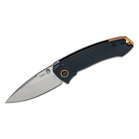 CRKT (Columbia River Knife) Tuna Compact 8Cr13MoV Stonewash Plain Blade Folding Knife with Frame Lock G10 Handle - Black