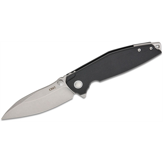 CRKT (Columbia River Knife) Ibis D2 Stonewash Plain Blade Folding Knife with Liner Lock G10 Handle - Black
