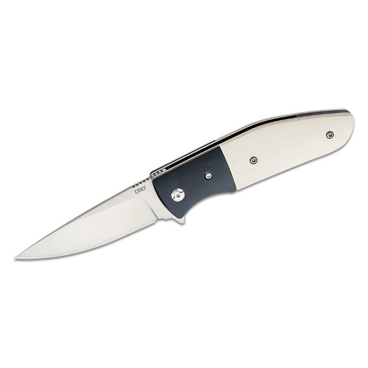 CRKT (Columbia River Knife) Curfew 8Cr13MoV Satin Plain Blade Assisted Folding Knife with Liner Lock Micarta w/Aluminum Bolster Handle - White
