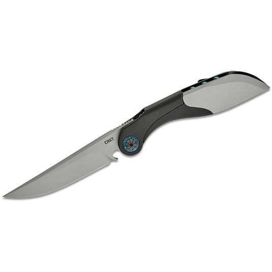 CRKT (Columbia River Knife) Fial 12C27 Bead Blast Plain Blade Folding Knife with Liner Lock and Wine Key Stainless Steel Handle - Black/Silver