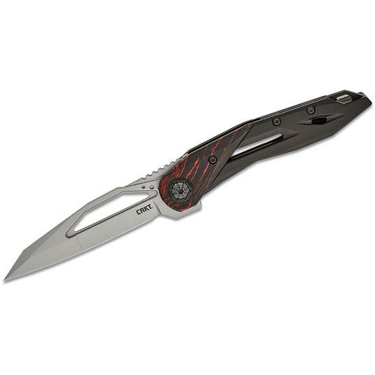 CRKT (Columbia River Knife) Nucleus 12C27 Bead Blast Plain Blade Folding Knife with Frame Lock Stainless Steel w/G10 Overlay Handle - Black/Red