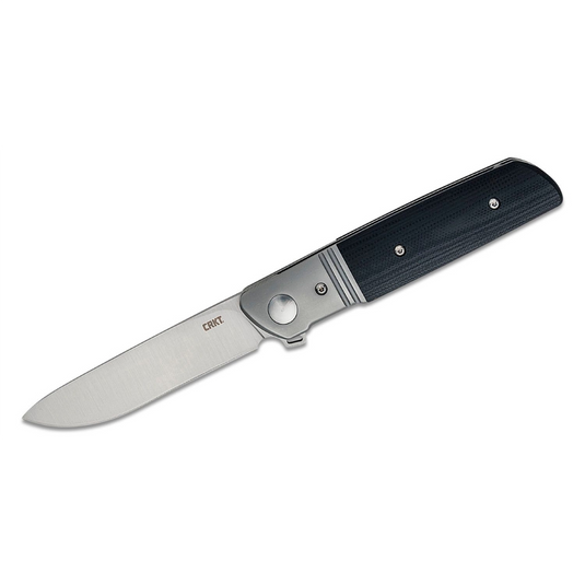 CRKT (Columbia River Knife) Bamboozled D2 Satin Plain Blade Assisted Folding Knife with Liner Lock G10 w/Stainless Steel Bolster Handle - Black