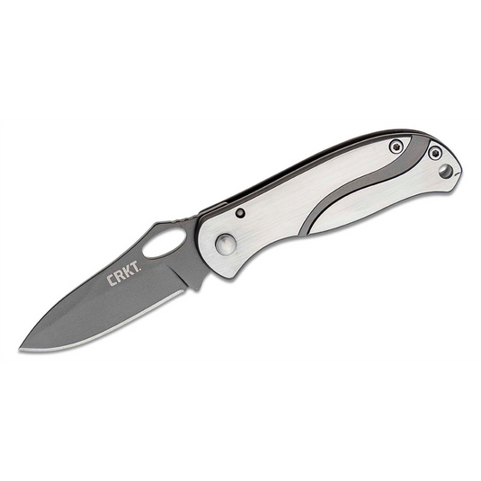 CRKT (Columbia River Knife) Pazoda Compact 8Cr13MoV Titanium Nitride Plain Blade Folding Knife with Frame Lock Stainless Steel Handle - Black/Gray