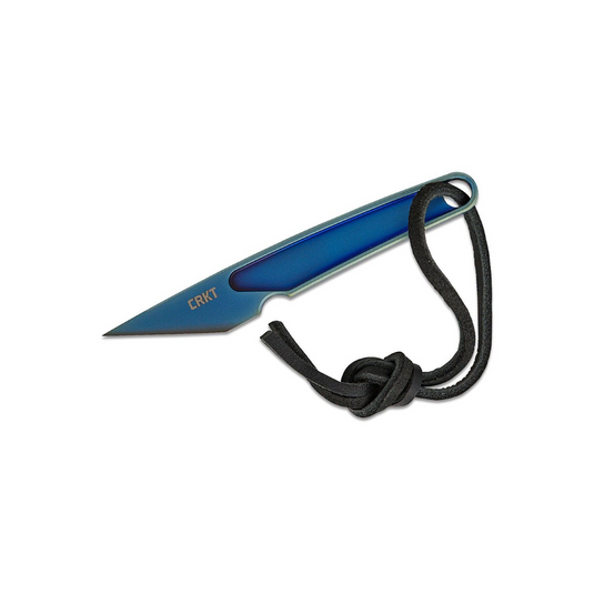 CRKT (Columbia River Knife) HangTi Titanium Titanium Nitride Plain Blade Fixed Blade Knife with Sheath Titanium Handle - Blue