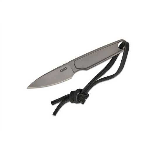 CRKT (Columbia River Knife) HangTi Titanium Bead Blast Plain Blade Fixed Blade Knife with Sheath Titanium Handle - Silver