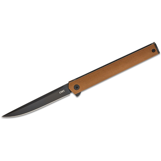 CRKT (Columbia River Knife) CEO AUS 8 EDP Plain Blade Folding Knife with Liner Lock Glass-Reinforced Nylon Handle - Desert Tan/Brown