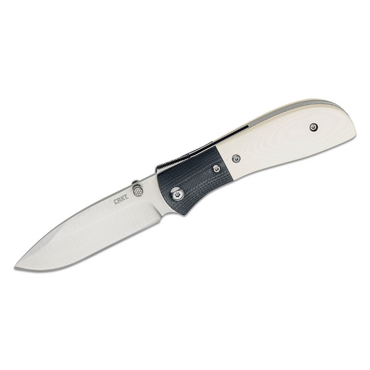 CRKT (Columbia River Knife) M4-02M 8Cr13MoV Satin Plain Blade Assisted Folding Knife with Liner Lock Micarta w/G10 Bolster Handle - White