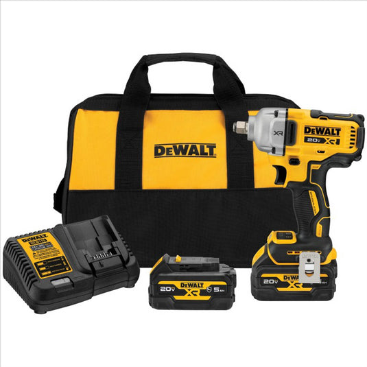 Dewalt 20V MAX XR 1/2 Inch Mid-Range Impact Wrench With Hog Ring Anvil And Oil-Resistant Batteries Kit