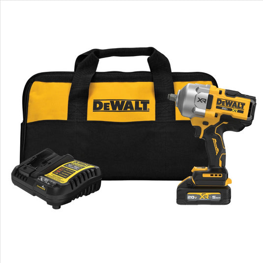 DeWalt 20V Max XR Brushless Cordless 1/2 Inch High Torque Impact Wrench With Hog Ring Anvil Kit With XR Powerstack