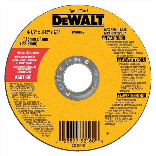 DeWalt 4 1/2 CUT OFF WHEEL